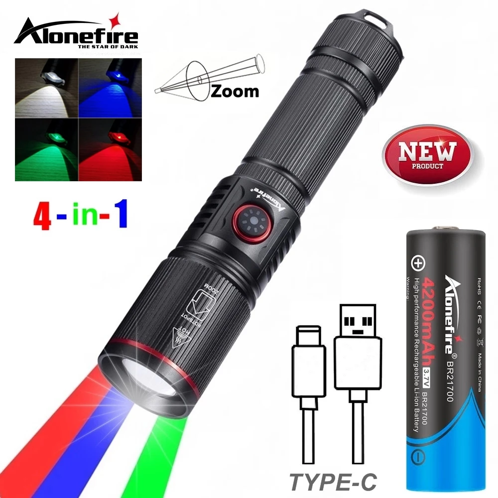 Alonefire SV96 มัลติฟังก์ชั่น 4 in 1 Zoomable High Power ไฟฉาย LED RGB USB ชาร์จการถ่ายภาพไฟฉาย