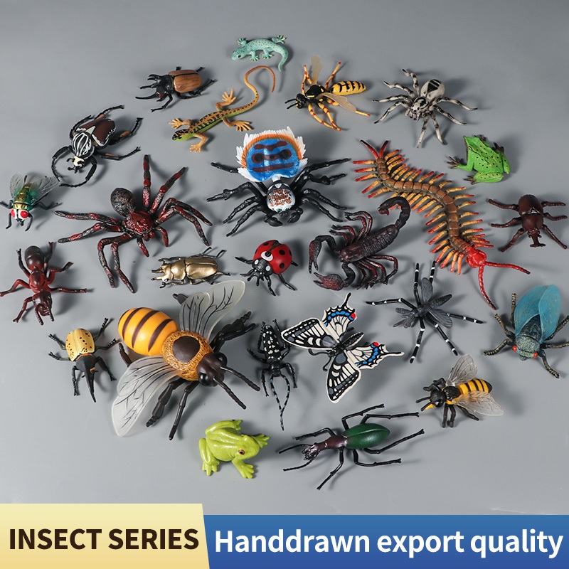ขายร้อนแมลงสัตว์ผีเสื้อ Grasshopper Spider Mantis Bee Frog Ladybug Action Figures ตุ๊กตา Miniature การศึกษาฮาโลวีนของเล่นเด็ก