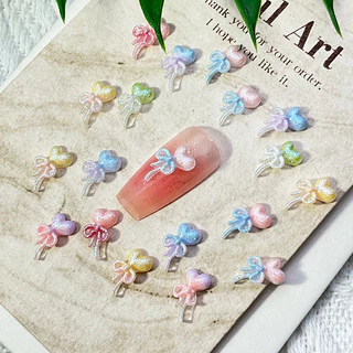 Rou Bao 50 ชิ้นเล็บที่มีสีสันโบว์ริบบิ้นหัวใจผสม Girly ความงามผสมเรซิ่นเล็บ Art DIY Charms ตกแต่ง