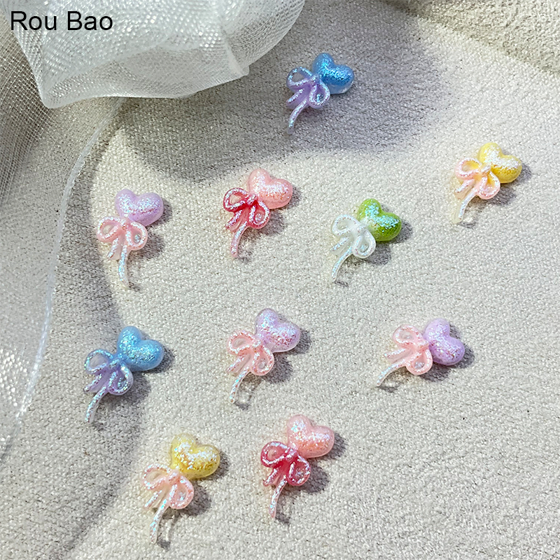 Rou Bao 50 ชิ้นเล็บที่มีสีสันโบว์ริบบิ้นหัวใจผสม Girly ความงามผสมเรซิ่นเล็บ Art DIY Charms ตกแต่ง