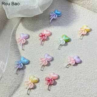 Rou Bao 50 ชิ้นเล็บที่มีสีสันโบว์ริบบิ้นหัวใจผสม Girly ความงามผสมเรซิ่นเล็บ Art DIY Charms ตกแต่ง