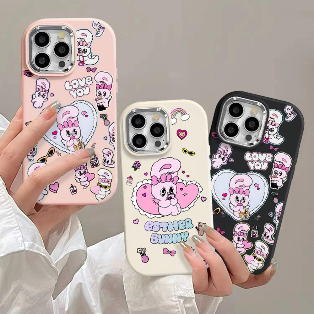 Mowin - สำหรับ iPhone 15 Pro Max iPhone 11 กรณีไฟฟ้าหรูหราซิลิโคนอ่อนนุ่มถุงลมกันกระแทก กระต่ายดอกไม้สีขาว เข้ากันได้กับ iPhone 14 13 12 11 XS XR 7Plus 8Plus
