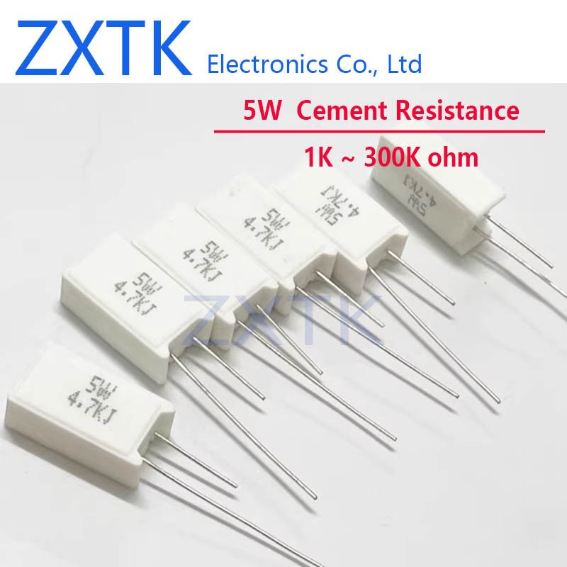5pcs 5W ความต้านทานซีเมนต์ 1K ~ 300K โอห์ม 1.2K 2.2K 3.3K 10K 15K 20K 30K 47K 51K 75K 100K 120K 150K 200K โอห์มซีเมนต์ตัวต้านทาน