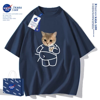 เสื้อยืดแขนสั้นผ้าฝ้ายคอตตอนลาย NASA รุ่นใหม่สำหรับฤดูร้อน 2024 แบบหลวมและระบายอากาศได้ดี