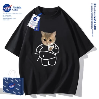 เสื้อยืดแขนสั้นผ้าฝ้ายคอตตอนลาย NASA รุ่นใหม่สำหรับฤดูร้อน 2024 แบบหลวมและระบายอากาศได้ดี