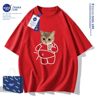 เสื้อยืดแขนสั้นผ้าฝ้ายคอตตอนลาย NASA รุ่นใหม่สำหรับฤดูร้อน 2024 แบบหลวมและระบายอากาศได้ดี