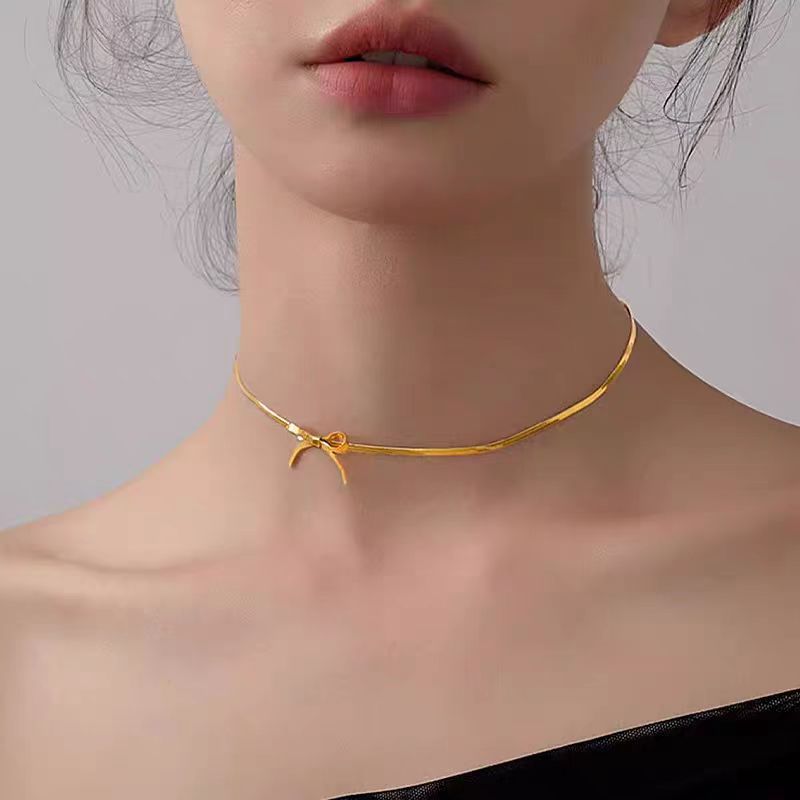 สร ้ อยคอโบว ์ เงินทองเงาวัสดุสแตนเลสจะไม ่ จางหายของขวัญสําหรับเด ็ กผู ้ หญิง,เรียบง ่ ายระดับไฮเอนด ์ ทุกการแข ่ งขันเหมาะสําหรับผู ้ หญิง