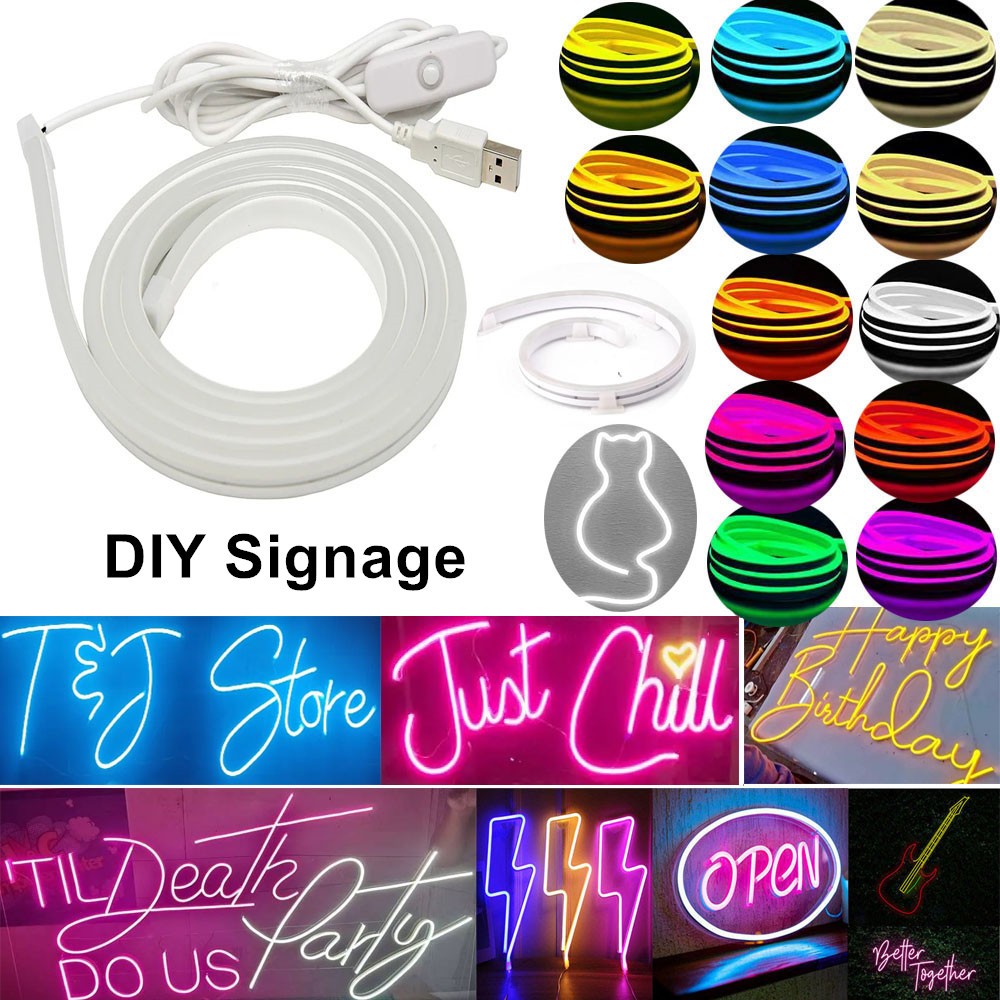 ไฟนีออน LED USB 5V พร้อมสวิตช์เปิด/ปิดสําหรับสัญญาณ DIY ในร่มและกลางแจ้ง (โคมไฟตกแต่ง DIY กลางแจ้งแบบพกพา)