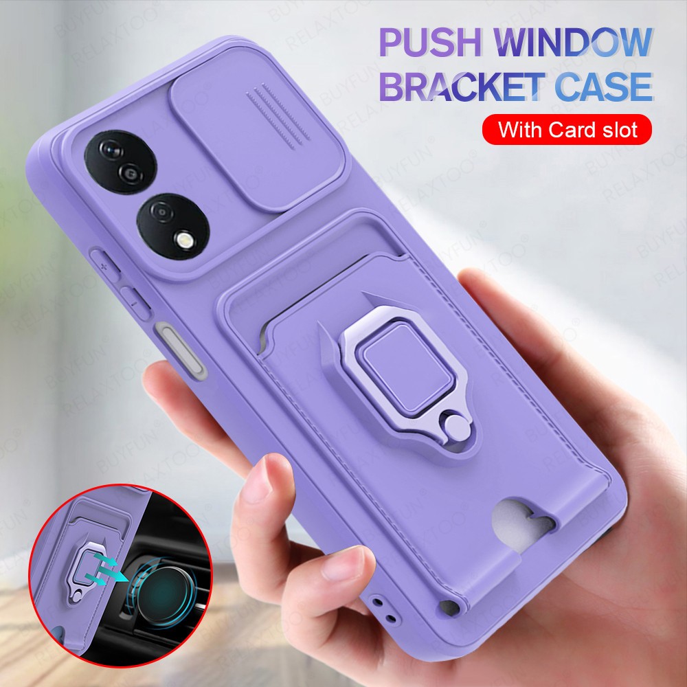 Push กล้อง Protector ฝาครอบซิลิคอนอ่อนสําหรับ honor X7B 4G 2024 กรณีรถแม่เหล็กช่องเสียบการ์ดแหวนปกหล
