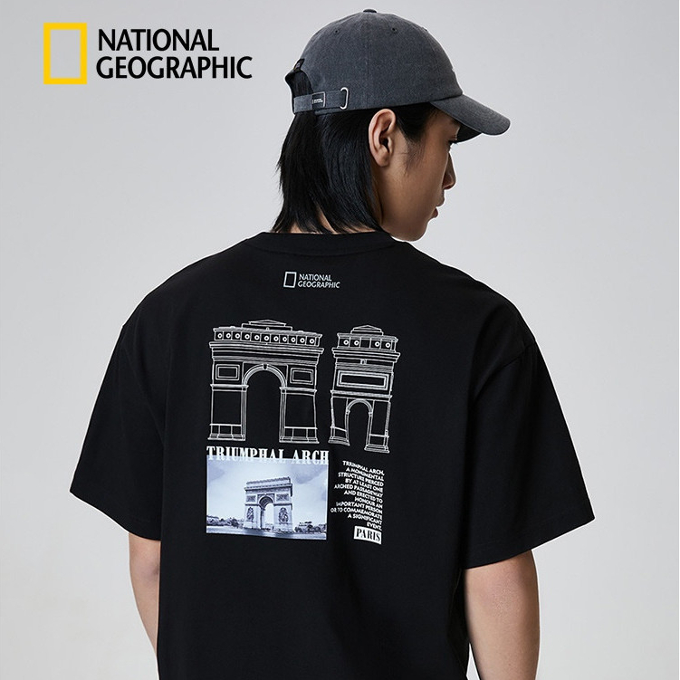 National Geographic National Geographic เสื้อยืดแขนสั้นผ้าฝ้ายแท้พิมพ์ลายกลางแจ้งสําหรับทั้งชายและหญิง