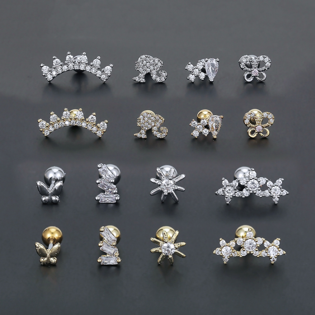 1 ชิ้น G23 ต่างหูเหล็กไทเทเนียมผีเสื้อมงกุฎ Studs ต่างหูประณีตเครื่องประดับ