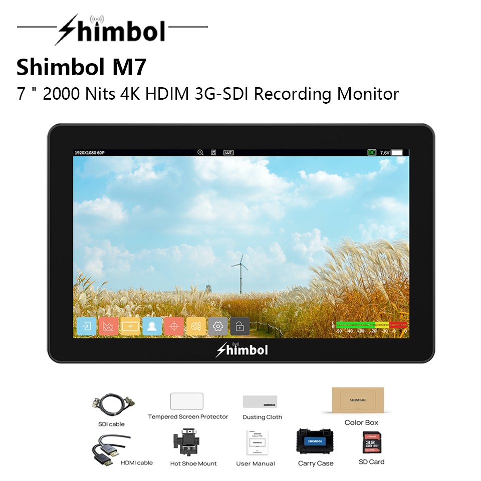 Shimbol M7 7 " 2000 Nits 4K HDIM 3G-SDI Recording Monitor พร ้ อม 3D LUT สําหรับกล ้ อง DSLR Field Monitor