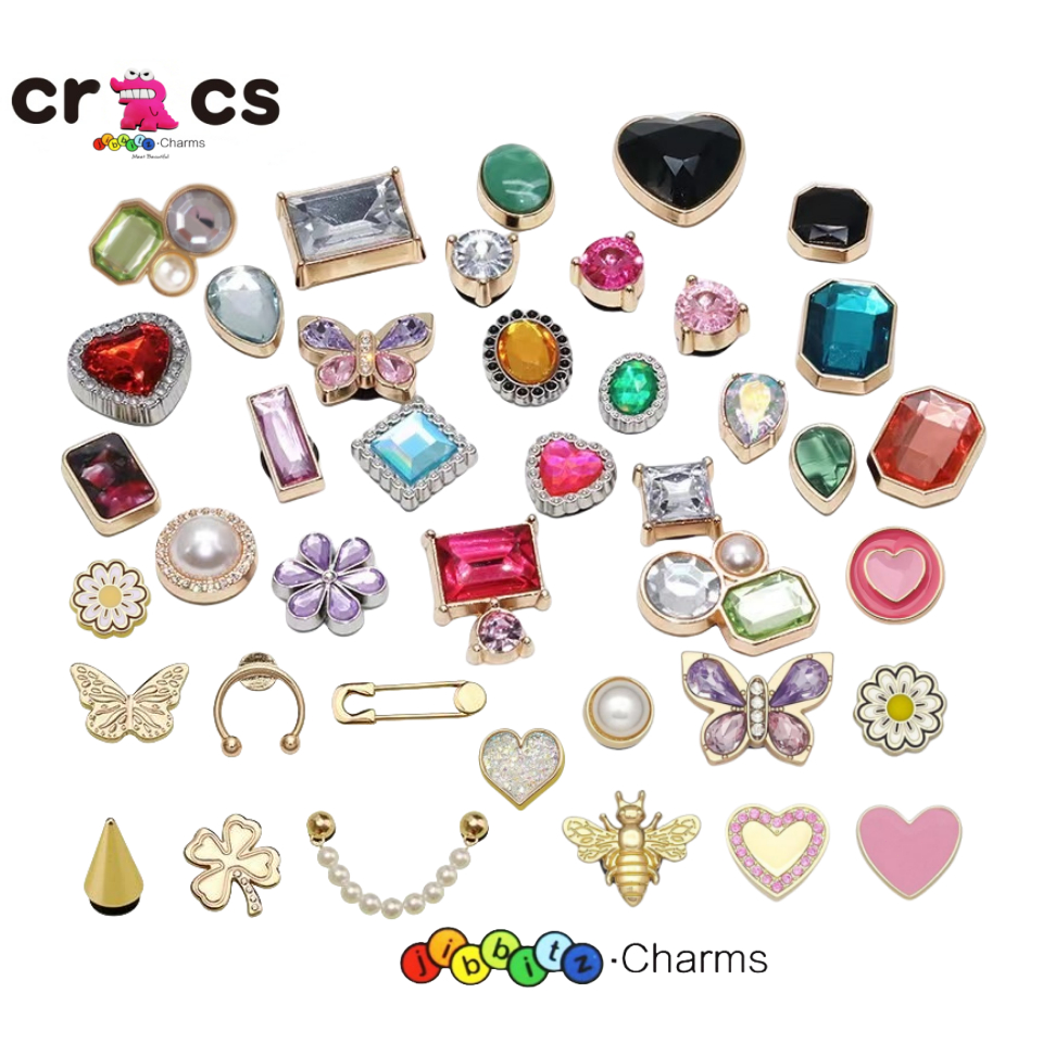 Crocs Jibbitz Charm หัวเข็มขัดรองเท้าโลหะสไตล์วินเทจประดับเพชร อุปกรณ์เสริมรองเท้าเครื่องประดับคุณภาพสูง