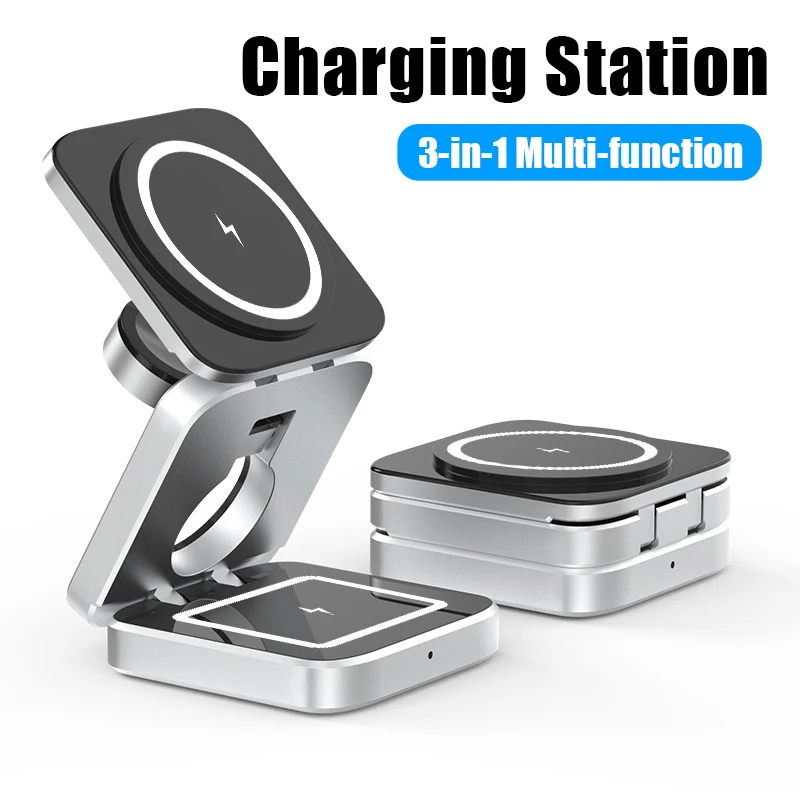 3 in 1 แท่นชาร์จไร้สาย แบบแม่เหล็ก พับได้ สําหรับ iPh โทรศัพท์มือถือ Watch 8 9 Charger