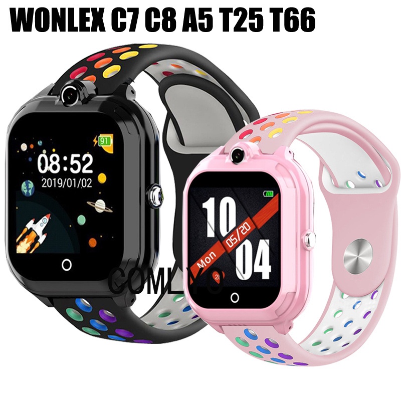 สําหรับ OK นาฬิกา WONLEX C7 C8 A5 T25 T66 LAGENIO K3 สายคล้องนาฬิกาเด็กเด็กซิลิโคน Rainbow Soft กีฬา Band