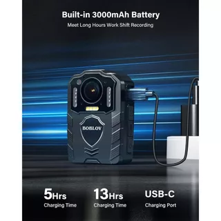 ออกใหม่ BOBLOV KJ25 1080p กล้องวิดีโอ, 3000mAh รองรับการบันทึก 12 ชม., กล้องร่างกายให้การมองเห็นได้ในเวลากลางคืน, เดินป่า, เดิน, การบริหารกฎหมาย, และเดินสัตว์เลี้ยง Vlogging
