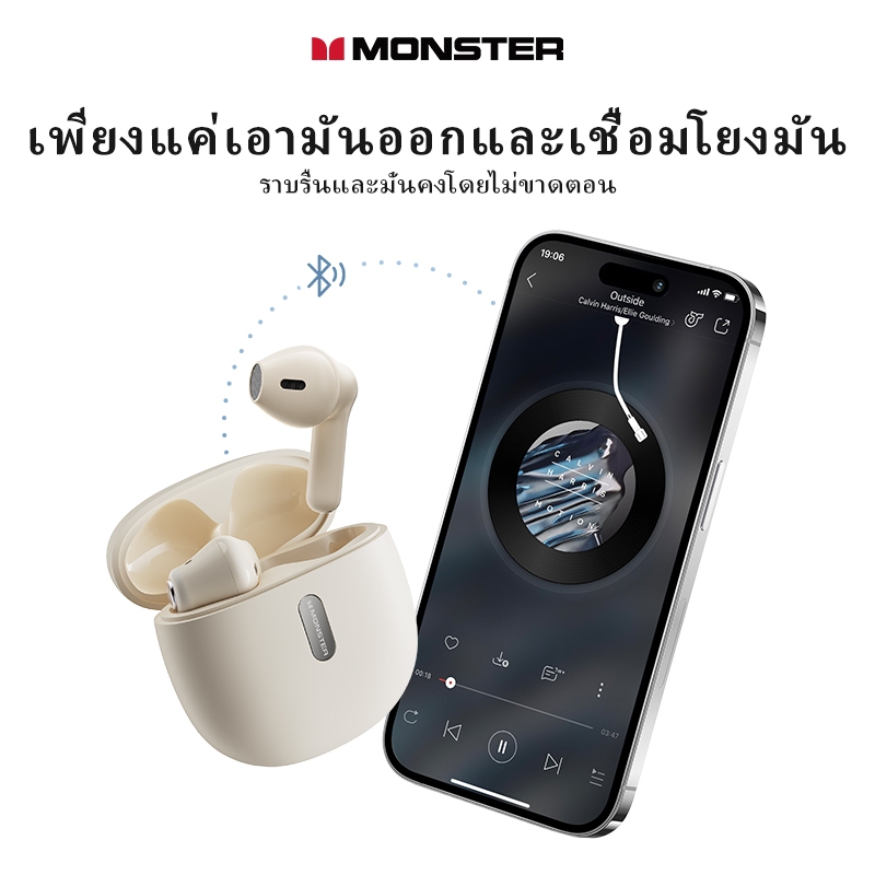 [หูฟังถูกๆ]หูฟัง Monster N-Lite 207 Ai หูฟังแปลภาษา ไร้สายบลูทูธ TWS หูฟังบลูทูธ 5.4 กันน้ำ IPX5 หูฟัง In Ear HiFi สเตอริโอตัดเสียงรบกวนหูฟังไร ้ สายพร ้ อมไมโครโฟน ลดเสียงรบกวน HD Music