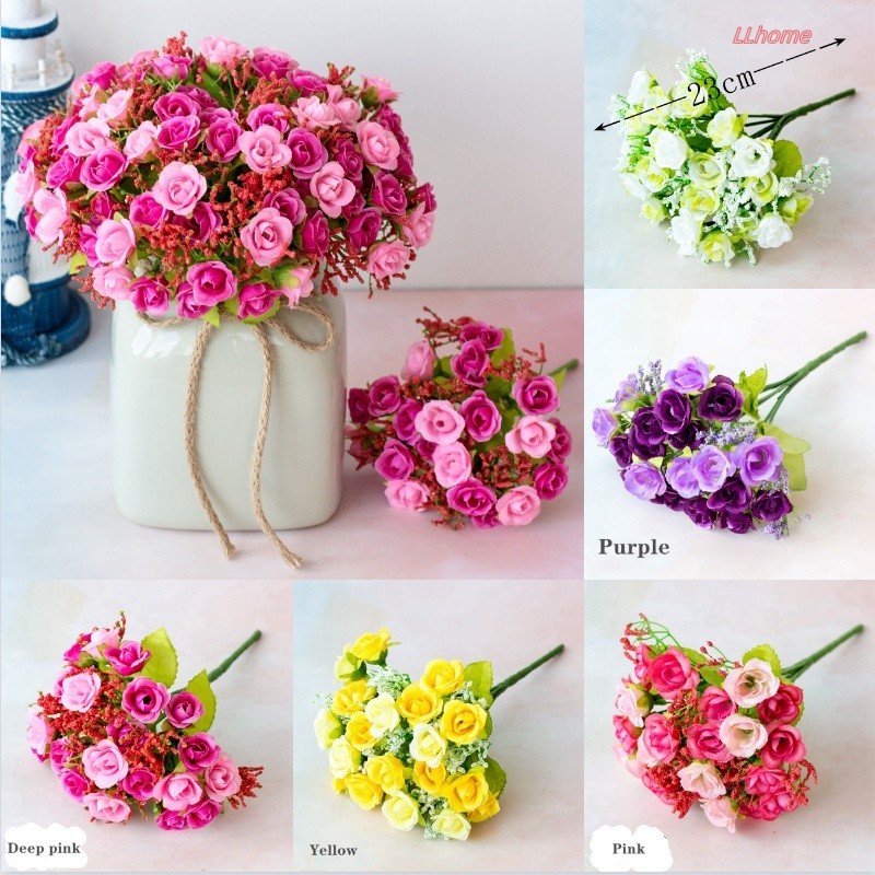 COD 1 ช่อดอกไม้ 20 หัว Artifical Rose ดอกไม้สําหรับงานแต่งงาน Home Festive Decor ผ้าไหมดอกไม้