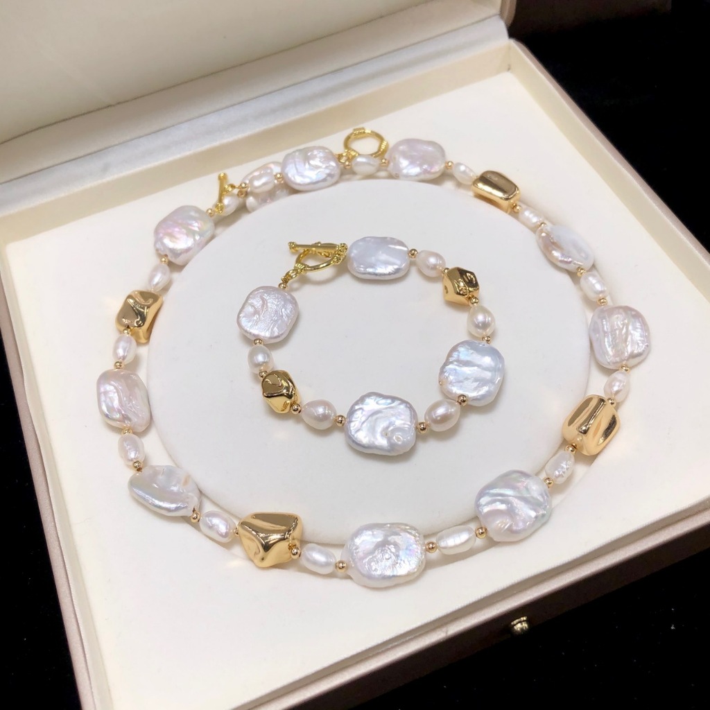 ธรรมชาติ Baroque Pearl ชุดสร ้ อยคอแม ่ โซ ่ สร ้ อยข ้ อมือเครื ่ องประดับมุก