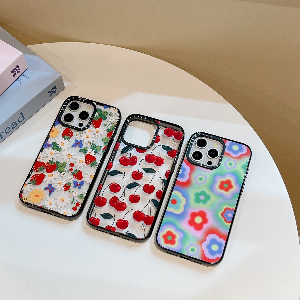 เชอร์รี่,สตรอเบอร์รี่ดอกไม้ CT ใหม่อะคริลิคป้องกันการกระแทกเคสแม่เหล็กฝาครอบเข้ากันได้สําหรับ iphone13 14 15 16 17 plus promax เคสป้องกัน