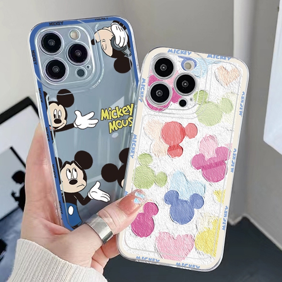 สําหรับ iPhone 13 Pro Max 14 12 iPhone 11 XR 8 7 SE 2022 น ่ ารัก Mickey Mouse Clear TPU กรณี Air Cushion Square Anti-Drop ฝาครอบ