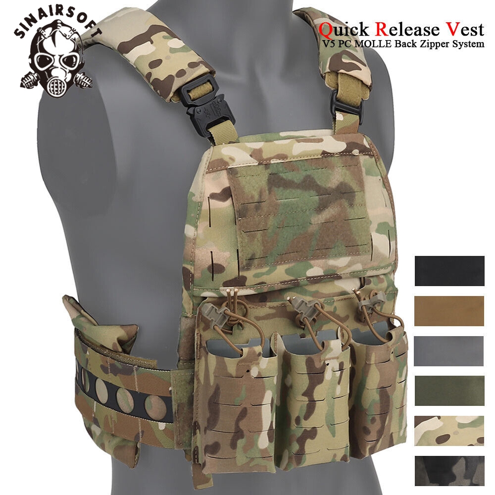 Sinairsoft ยุทธวิธี FCPC V5 เสื้อกั๊กแผงวงเล็บแบบพกพา MOLLE ชุดป้องกันแยกอย่างรวดเร็วพร้อมกระเป๋านิตยสารด้านหน้าและเสื้อกั๊กซิปด้านหลัง