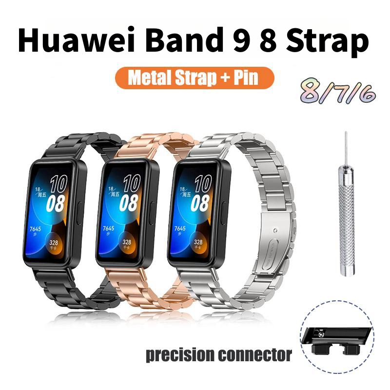 สายนาฬิกาข้อมือ โลหะ สเตนเลส พร้อมหมุด ปรับได้ แบบเปลี่ยน สําหรับ Huawei Band 8 9 Huawei Band 9 8 7 6