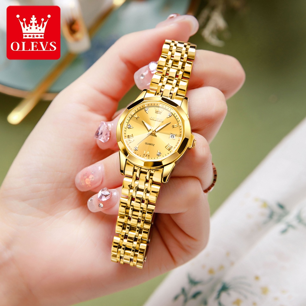 Olevs นาฬิกาสําหรับผู ้ หญิงกันน ้ ําขายต ้ นฉบับนําเข ้ าหรูหราปฏิทินสแตนเลสส ่ องสว ่ างปริซึมเพชร dial relo สําหรับผู ้ หญิง