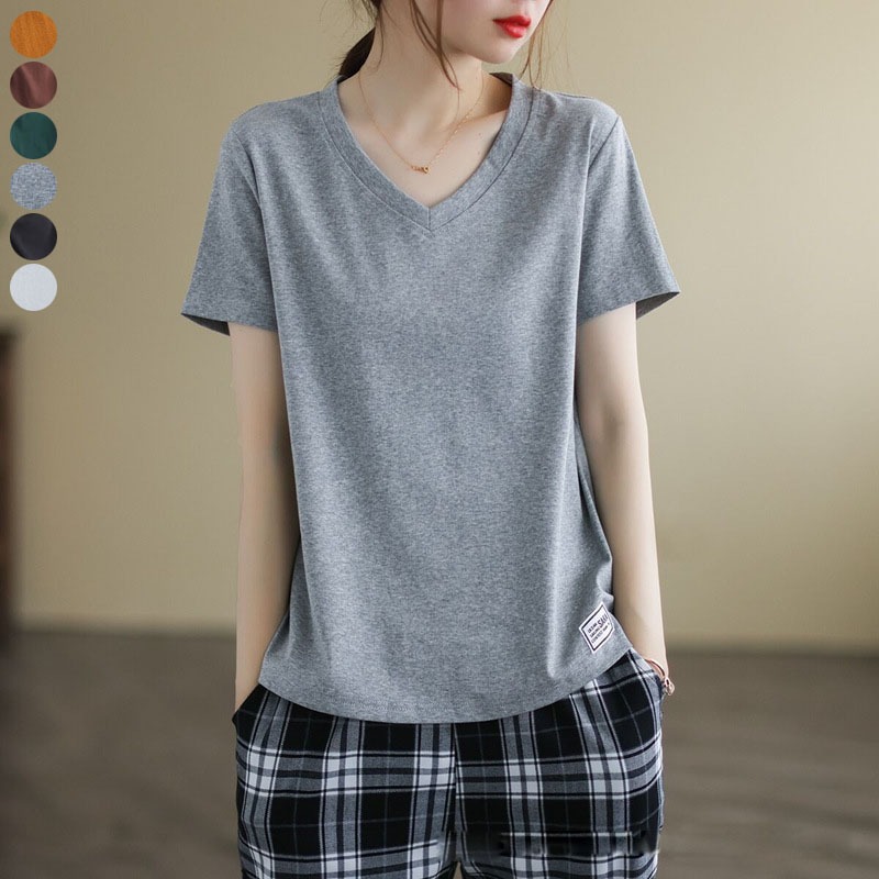 ผู้หญิงหลวมVคอTเสื้อสุภาพสตรีผู้หญิงแขนสั้นTee PlusขนาดM-4XL