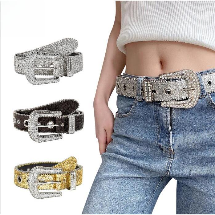 New Goth สําหรับ rhinestone เข็มขัดผู้หญิง PU สายหนังสําหรับ rhinestone เข็มขัด Western คาวบอย Y2K สาวแฟชั่นเข็มขัดสําหรับกางเกงยีนส์ผู้ชาย