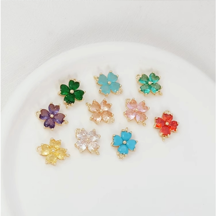 14k Gold-Packed สี Retention Micro-Inlaid สีเซอร์โคเนียมคริสตัล Four-Leaf Clover จี้คู่สร้อยข้อมือสร้อยคอ DIY เครื่องประดับอุปกรณ์เสริมต่างหู