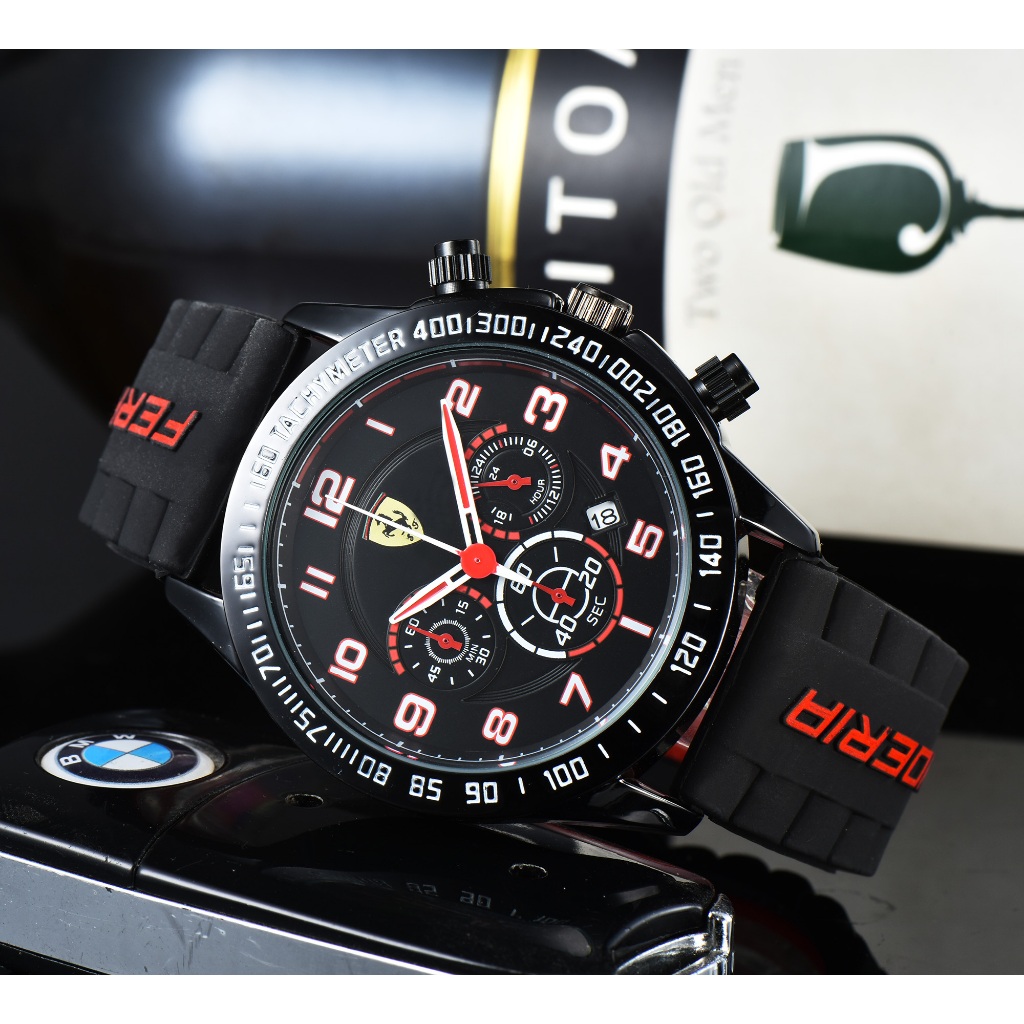 Ferrari Ferrari Stainless Steel Case Rubber Stripe Strap Men 's Watch Rui Watch ys