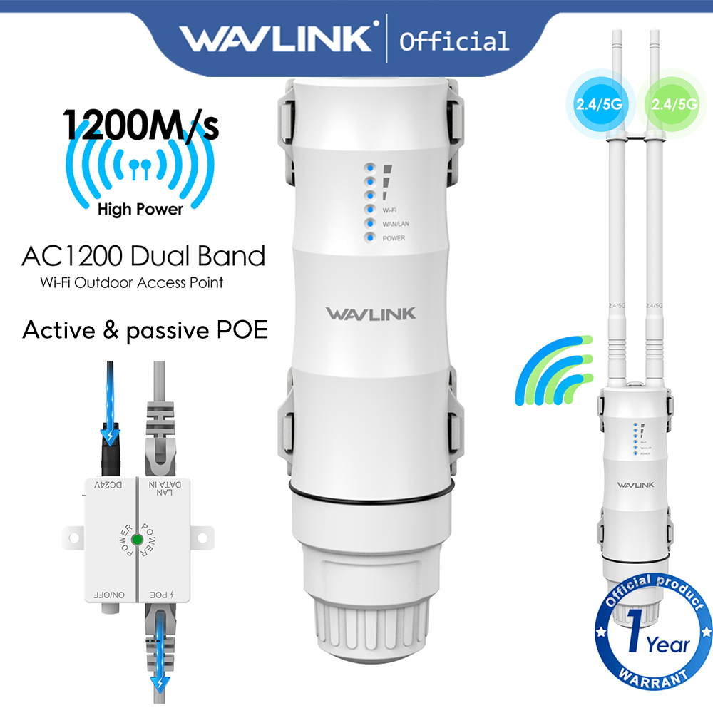 Wavlink AC1200 Dual Band Outdoor Access Point Outdoor Long Range WiFi Extender พร ้ อม Active Passiv