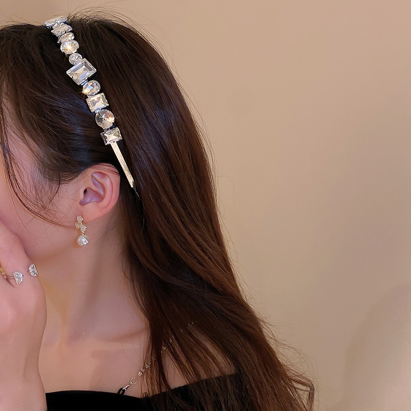 วงกลมสแควร ์ เพชรแถบคาดศีรษะเกาหลีออกแบบ Super Flash Pressed Hair Headband แฟชั ่ นบุคลิกภาพอเนกประสงค ์ อุปกรณ ์ เสริมผมสําหรับผู ้ หญิง