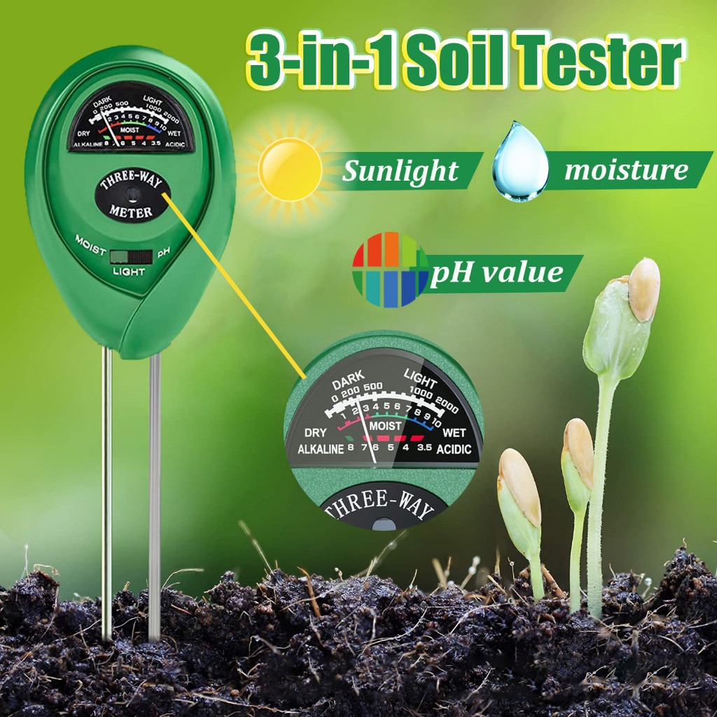 3 in 1 เครื่องวัดค่าดิน Soil PH meter ความชื้น อุณหภูมิ แสง เครื่องวัดดิน ระบบดิจิตอล Soil Survey In เครื่องวัดคุณภาพดิน