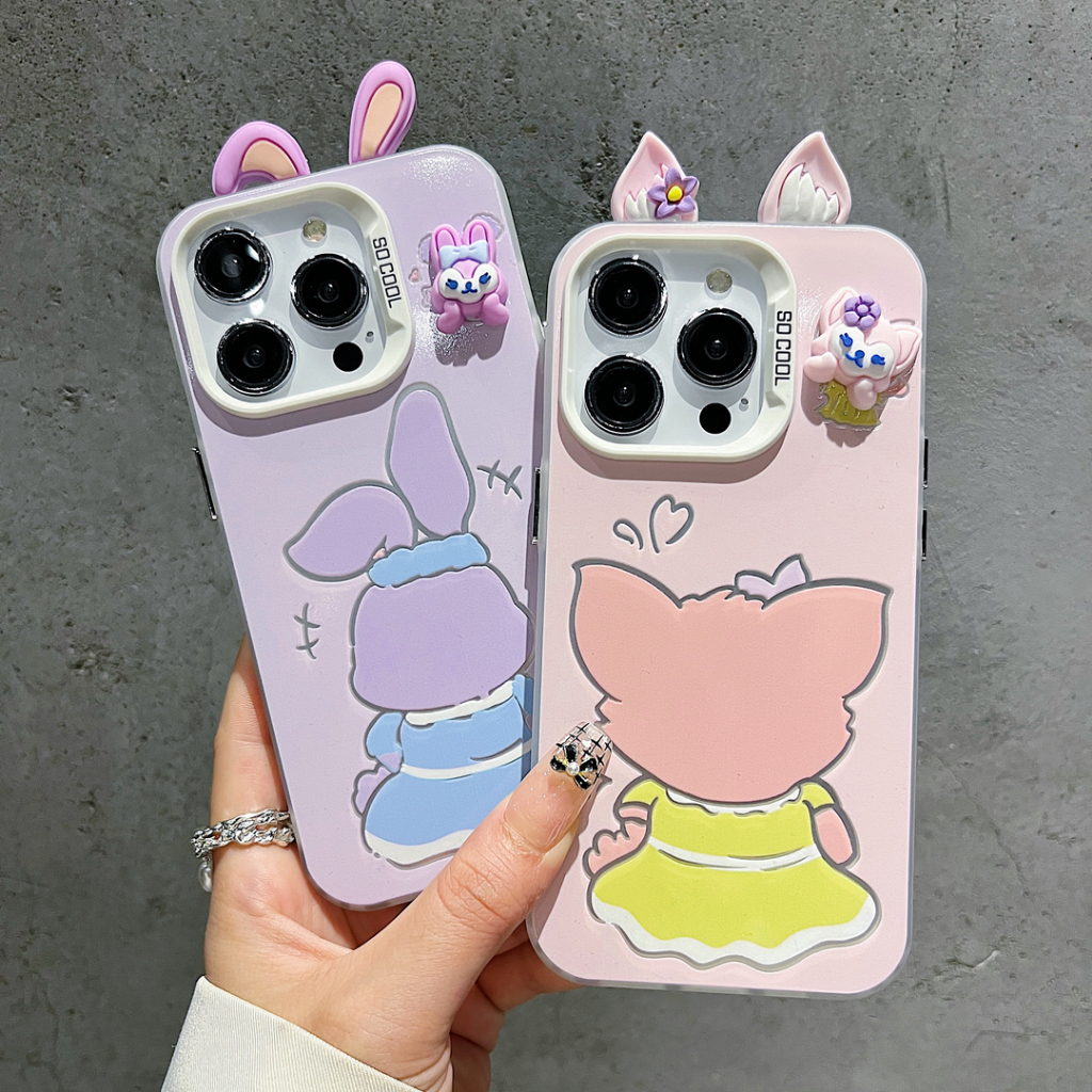 ใหม่ x Star Delu xr Lingna Belle 13 หูสามมิติ 11 ตุ๊กตา 12 Matte สีสันเงิน Apple 15promax เคสโทรศัพท์น่ารักการ์ตูน iPhone14 ผู้หญิงกันกระแทกป้องกันกรณี