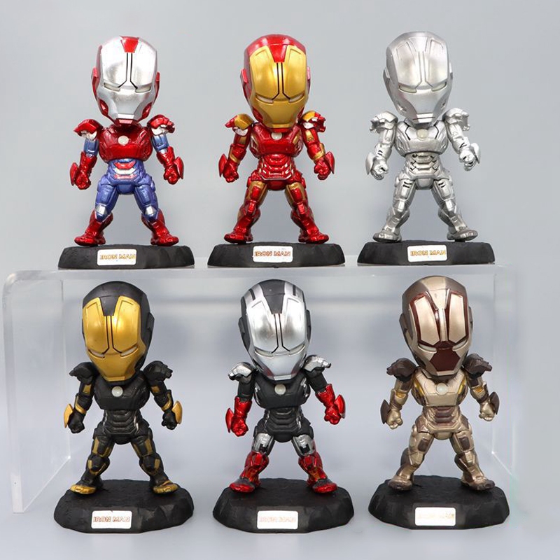 6 ชิ้น/เซ็ต 11.5 ซม.Avengers อะนิเมะรูป Iron Man Tony Stark เกราะรุ่น Q PVC Action Figures คอลเลกชันเดสก์ท็อปตุ๊กตาของเล่นของขวัญ