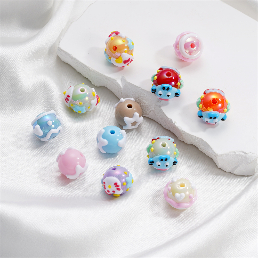 St. kunkka 1-2 ชิ้นลูกปัดมือวาดการ์ตูนน่ารักมือวาดอะคริลิคหลวมลูกปัดสําหรับ DIY เครื่องประดับทํา