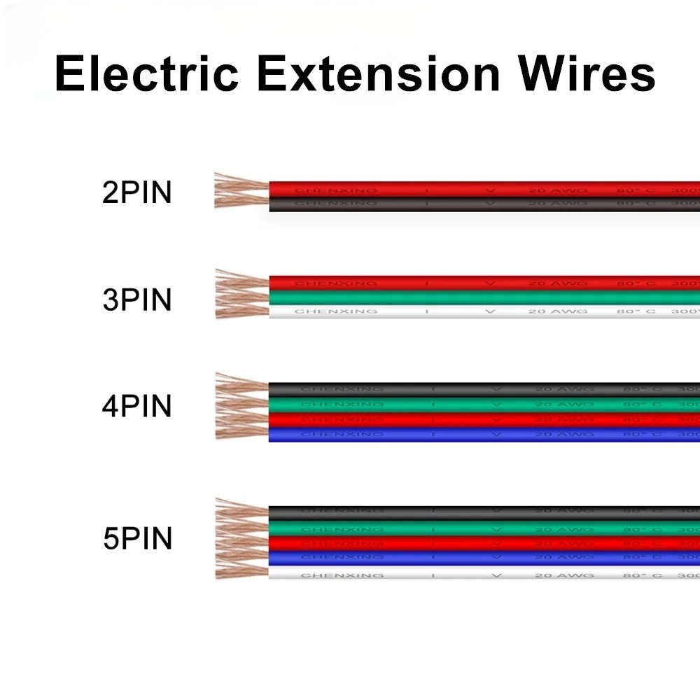 1 เมตรสายไฟ 2pin 3pin 4pin 5pin สาย LED ยืดหยุ่น 18/20/22AWG สายไฟสําหรับ 2835 5050 RGB CCT RGBW RGBCCT COB Neon LED Strip Light