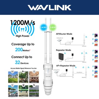 Wavlink AC1200 Dual Band Access Point Outdoor Router Long Range Extender 2.4GHz+5GHz WiFi Router พร้อม POE