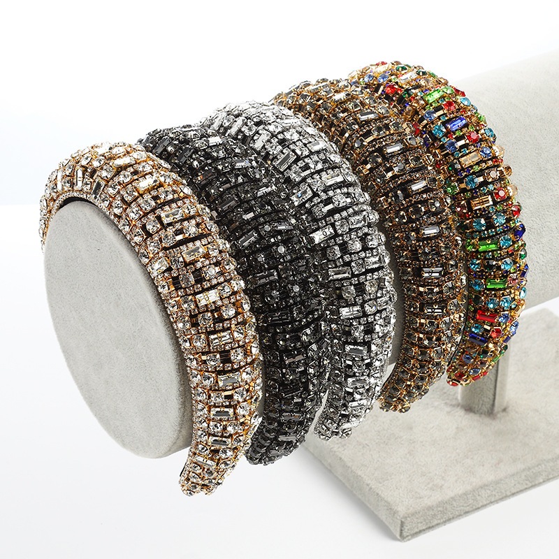 Headbands สําหรับผู้หญิง Bling Jewelled Rainbow คริสตัลลูกปัดเบาะแถบคาดศีรษะ Baroque Hairband แฟชั่นกํามะหยี่ผมกว้าง Hoop เครื่องประดับ