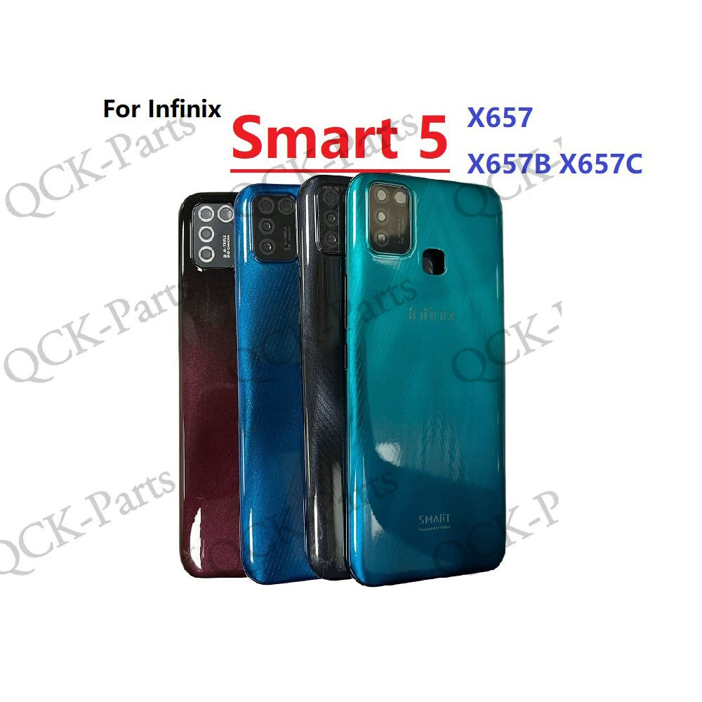 ฝาหลังแบตเตอรี่สําหรับ Infinix Smart 5 X657 X657B X657C ด้านหลังประตูเลนส์กล้องกระจก