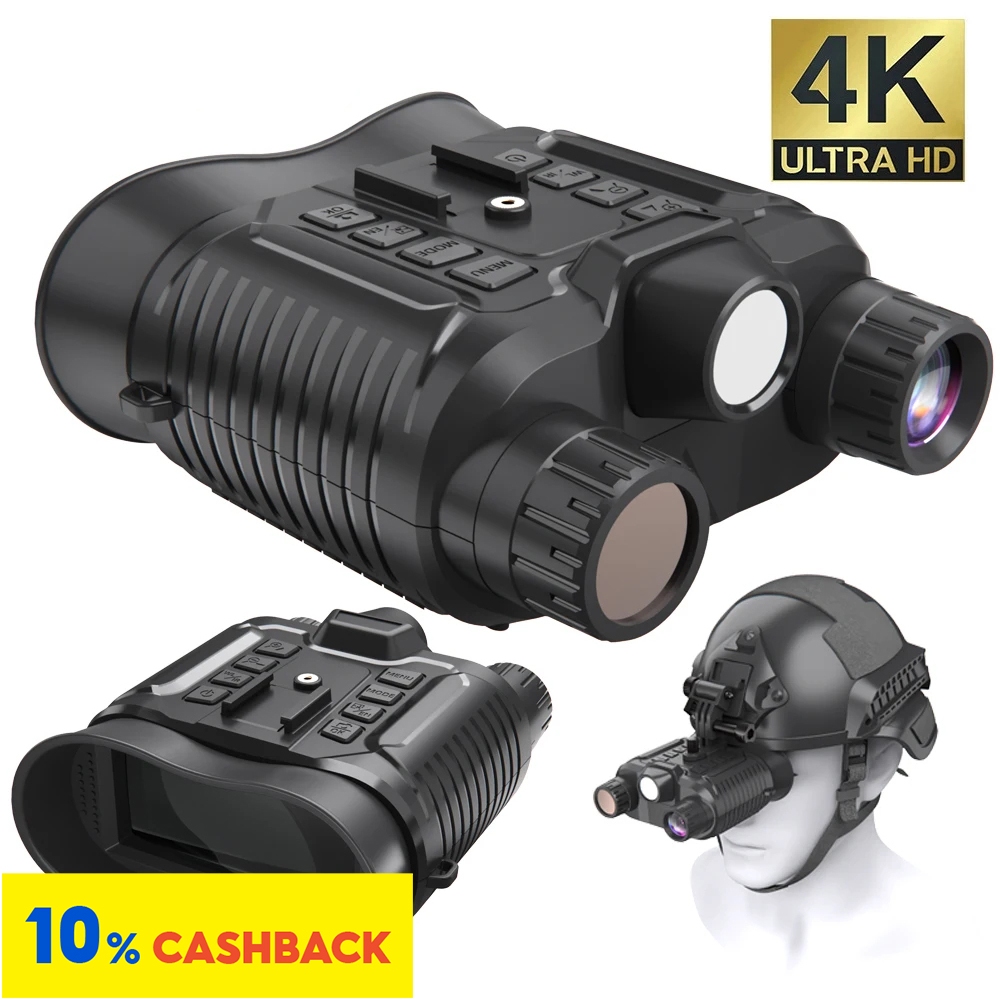 ⭐Ponbos NV8161 36MP 400M อินฟราเรด Night Vision กล้องส่องทางไกล Head-mounted 4K กล้องโทรทรรศน์กล้องส่องทางไกลสําหรับการล่าสัตว์ 8X ซูม 10X Optical