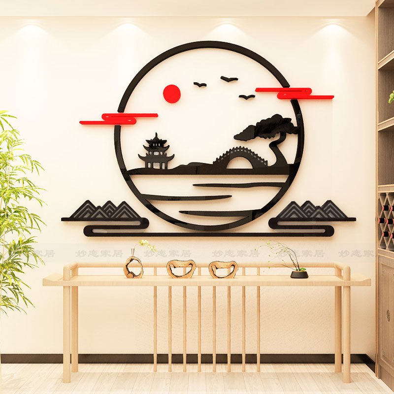 【 Daorui 】สไตล์จีนสติ๊กเกอร์ผนังห้องศึกษาจัดพื้นหลังห้องชาคริลิค 3D สติกเกอร์สามมิติร้านอาหารสร้างสรรค์สติ๊กเกอร์ติดผนัง