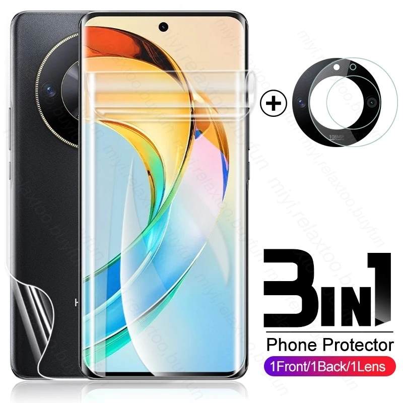 3in1 สําหรับ honor X9b ด้านหน้าด้านหลัง Hydrogel ฟิล์มไม่แก้วกล้องฟิล์มแก้ว honor X50 Magic6 Lite honor X9b ป้องกันหน้าจอนุ่ม