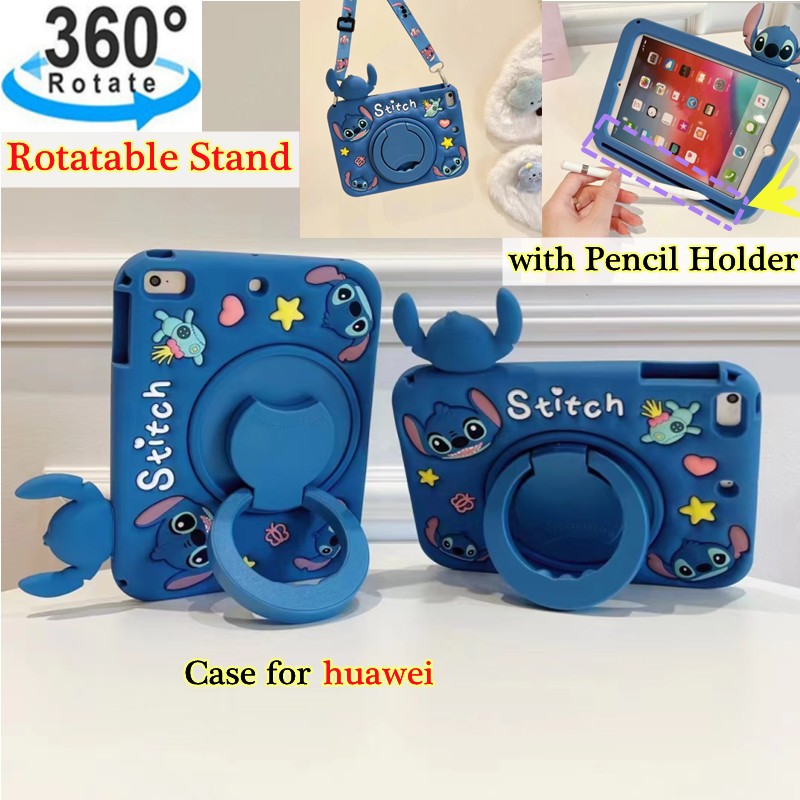 Huawei MatePad 11.5 10.4 SE 10.4 11 T10 T10S,MediaPad M6 10.8 MatePad air 11.5 Honor Pad 9 Pad9 12.1" With Pencil Holder Case Cute 3D Cartoon Pattern Case Soft Silicone Shoulder