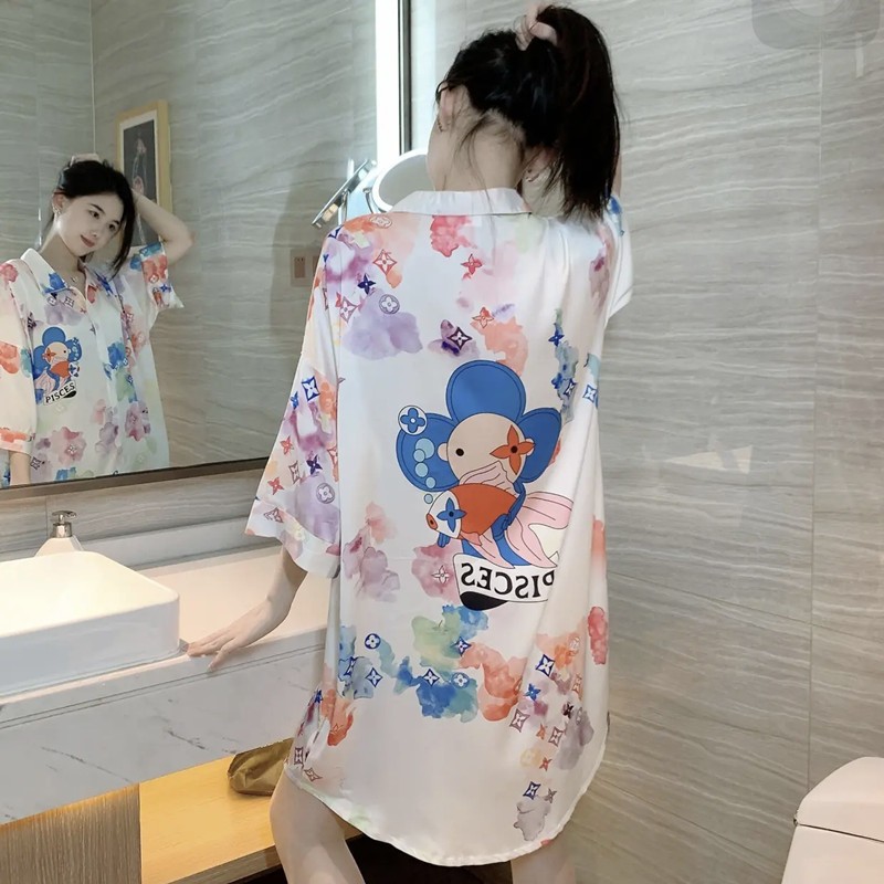 พร้อมส่ง ผ้าไหม กระโปรง คอปกกระดุมหน้า บิ๊กไซส์ อก