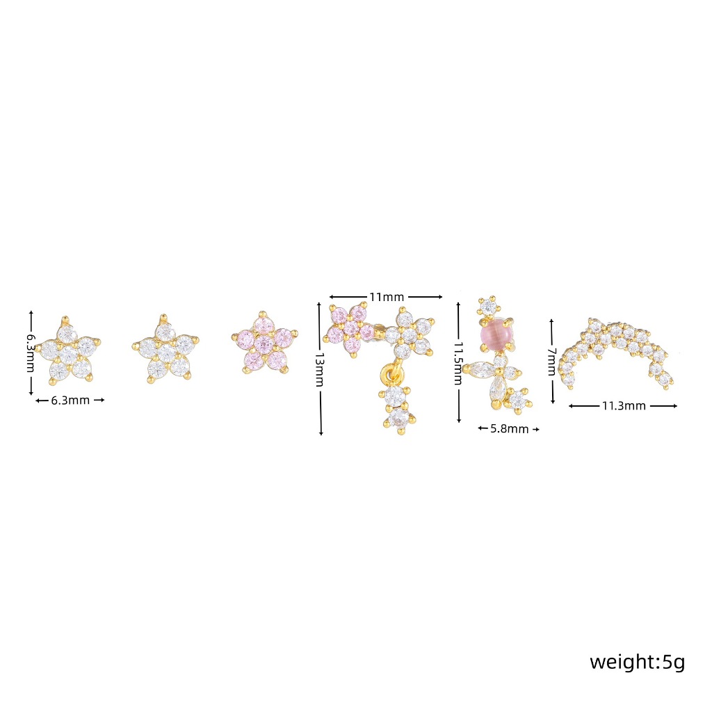 6 ชิ้นชุดต่างหูดอกไม้เจาะสตั๊ดต่างหูหรูหราเครื่องประดับ ราคา ถูกที่สุด ดีลบีเคเค แกลเลอรีภาพที่ 2