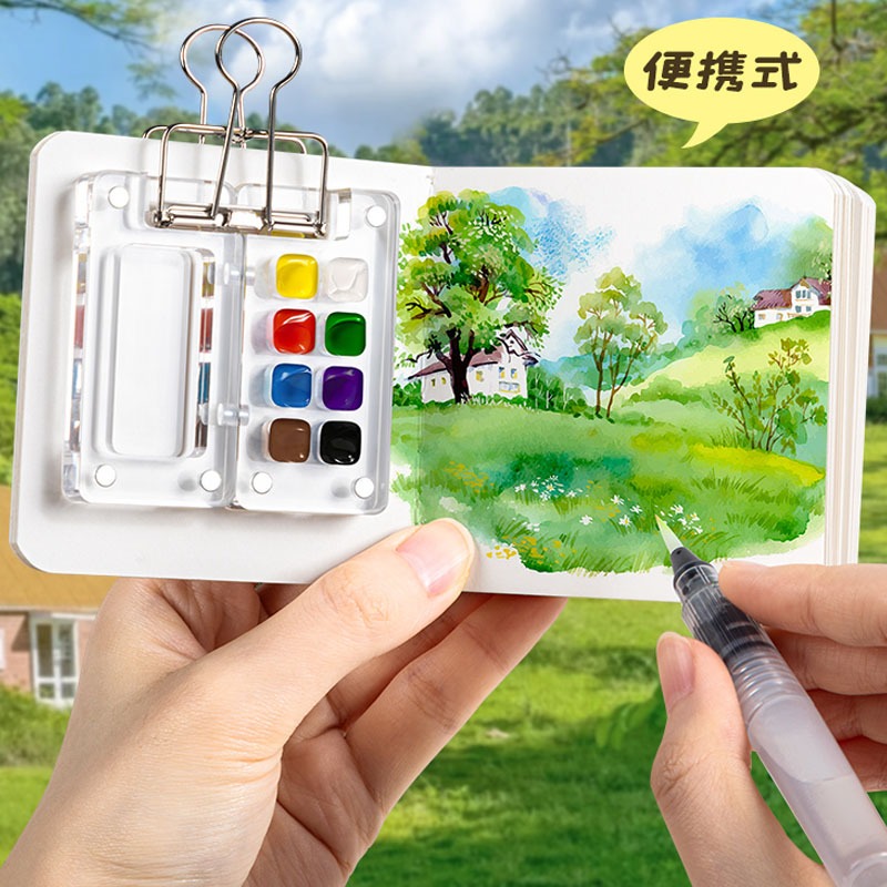 สีน้ํา Palette Ins สไตล์เดินทางแบบพกพา Mini สีน้ําอะคริลิคสีกล่องถาดกล่อง Art ภาพวาด Supplie