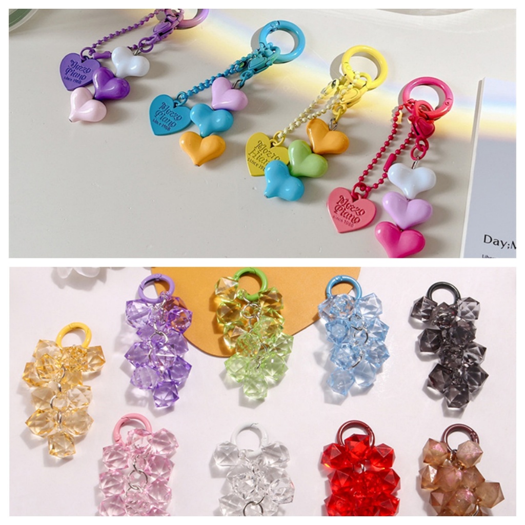 พวงกุญแจ จี้รูปหัวใจ สีสันสดใส สําหรับห้อยกระเป๋าเป้สะพายหลัง ของขวัญ DIY